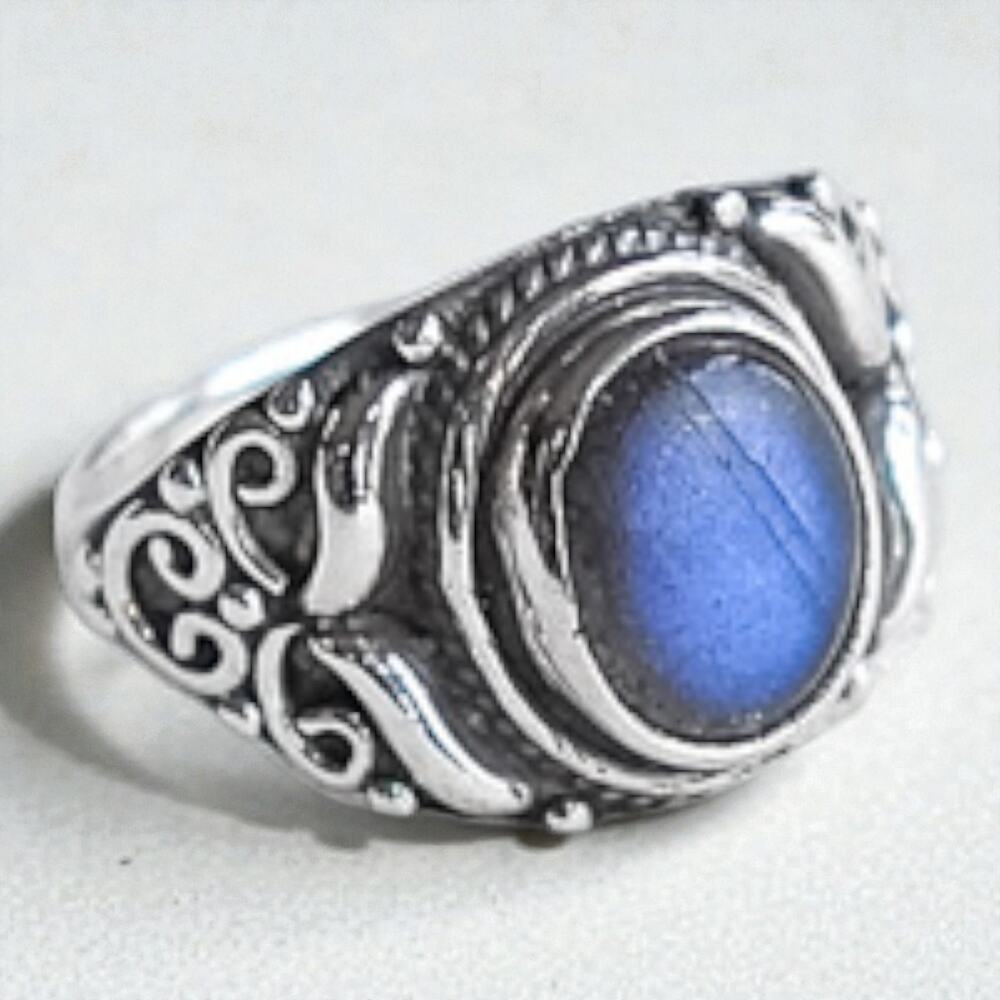 Vintage Sterling Silver 925 Labradorite Gemstone Ring Size 5.5 Iridescent